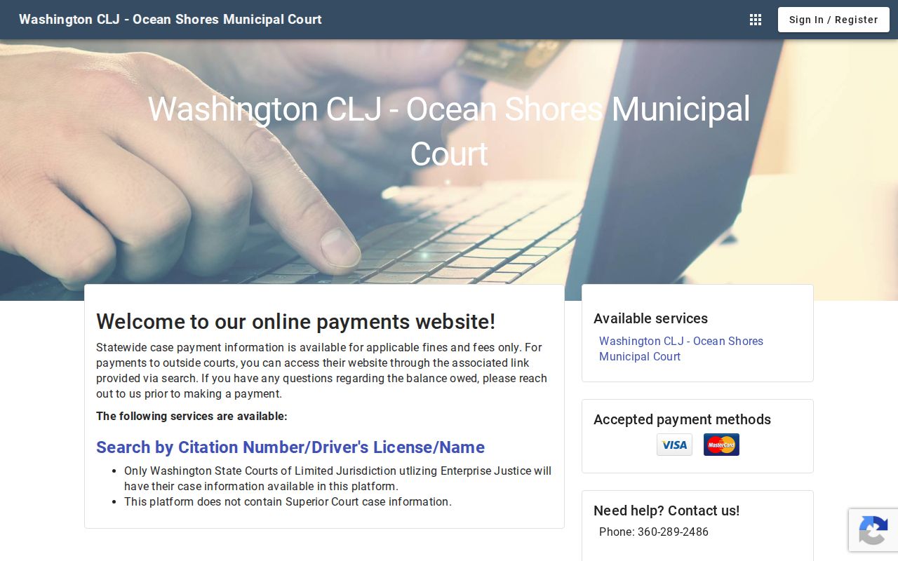 Ocean Shores court records and municipal payment portal