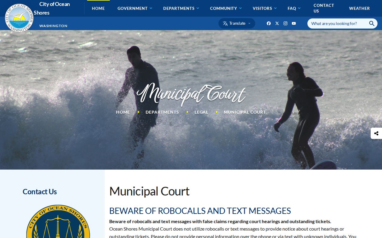 Ocean Shores court records and Municipal Court calendar