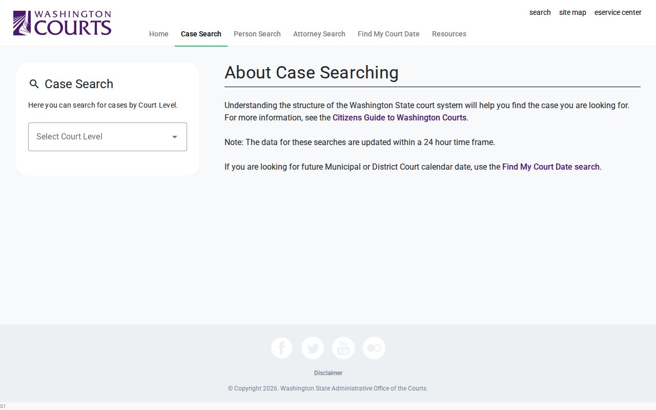Grays Harbor County court docket state case search fields
